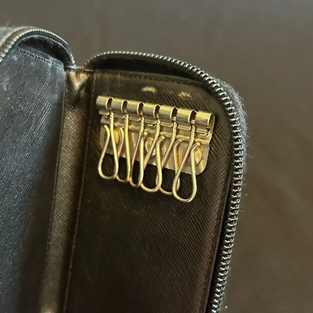 Prada Black Leather Keys & Card Wallet